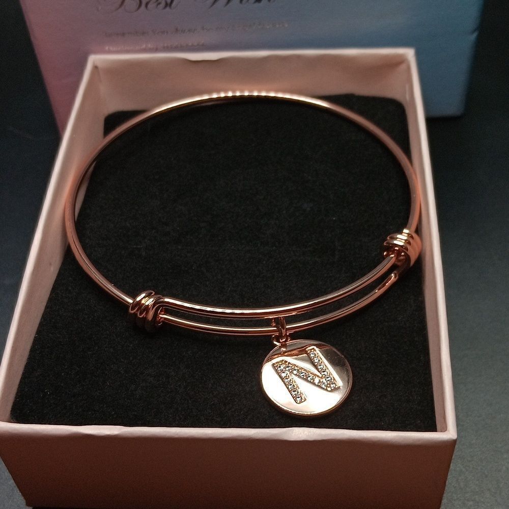 WishHood‎ Letter N Rosegold Women's Bangle Bracelet New In Box